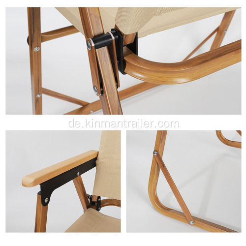 Vintage Holzkornfarbe Oxford Stoff Aluminium Klappertragbarer Stuhl mit Armen